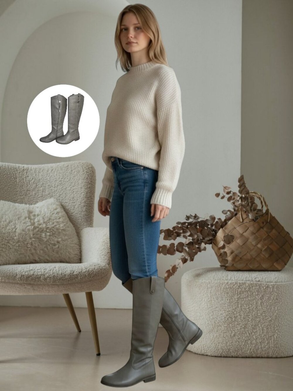 NATURE BREEZE Gray Knee High Boots Button Down Shaft Riding Boots Size 8.5 - Picture 1 of 8